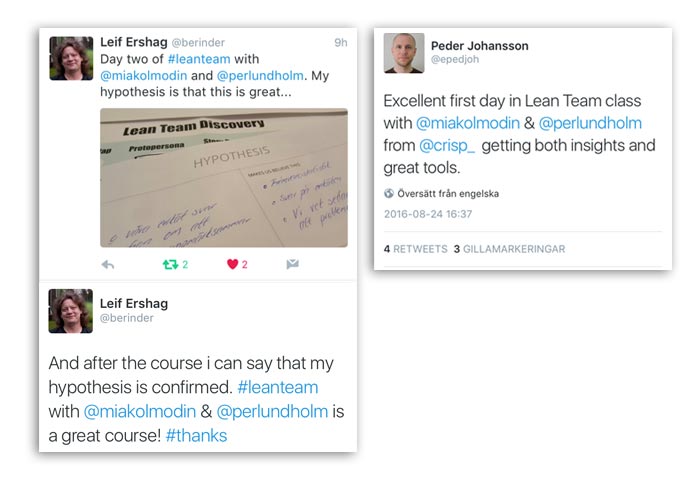 Tweets about the Lean Team course